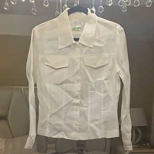 Allison Taylor Linen White Button-Down Long Sleeve Shirt EUC